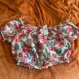 NWT American Eagle Cropped Off the Shoulder Tropical Floral Top